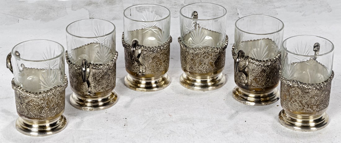 A lot of six Persian silver tea glass holders (1 of 5)