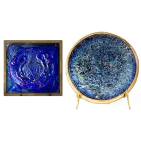 Two Tiffany Studios gilt bronze mounted Favrile glass trivets