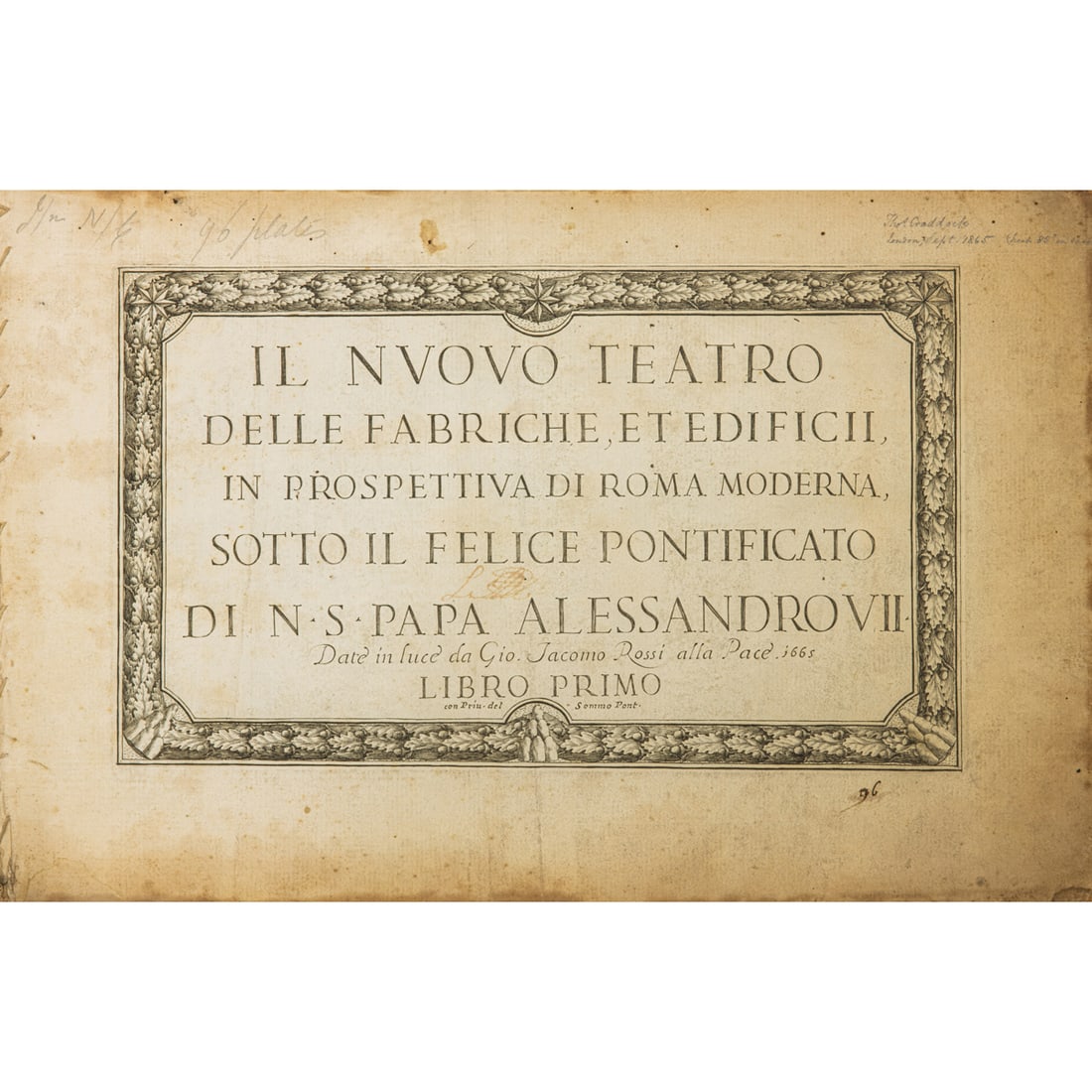Book, Il Nuovo Teatro della Fabriche, printed in 1665, with 95 engraved plates, original bindings (1 of 10)
