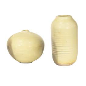Two Otto Heino porcelain yellow glazed wheel thrown vases
