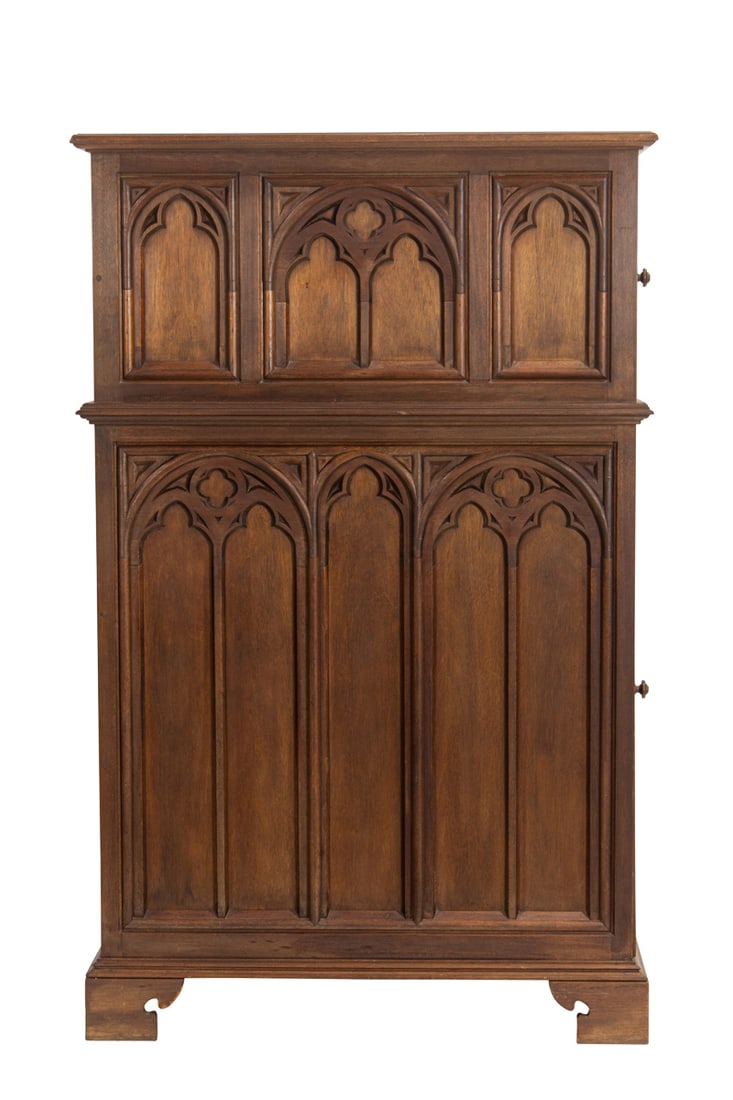 A Gothic Revival oak cupboard form podium (1 of 5)