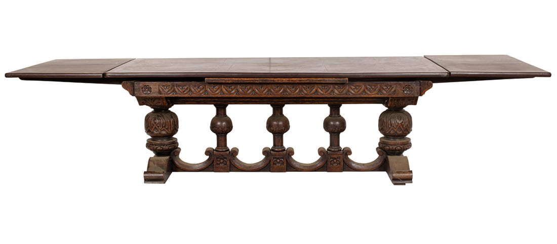 A well carved and large Spanish Revival oak banquet table, circa 1860 (1 of 5)
