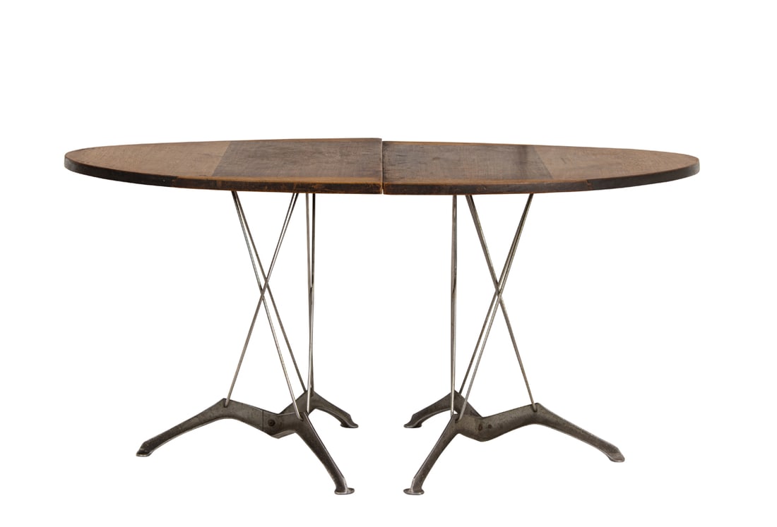 A Robert Josten aluminum and wood dining set: four chairs and an oval table (1 of 7)