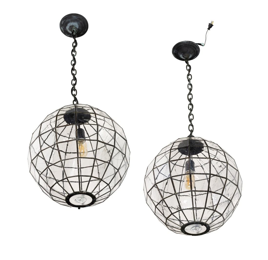 A pair of custom commissioned verdigris leaded glass lanterns, Remains Lighting Custom Division, (1 of 7)
