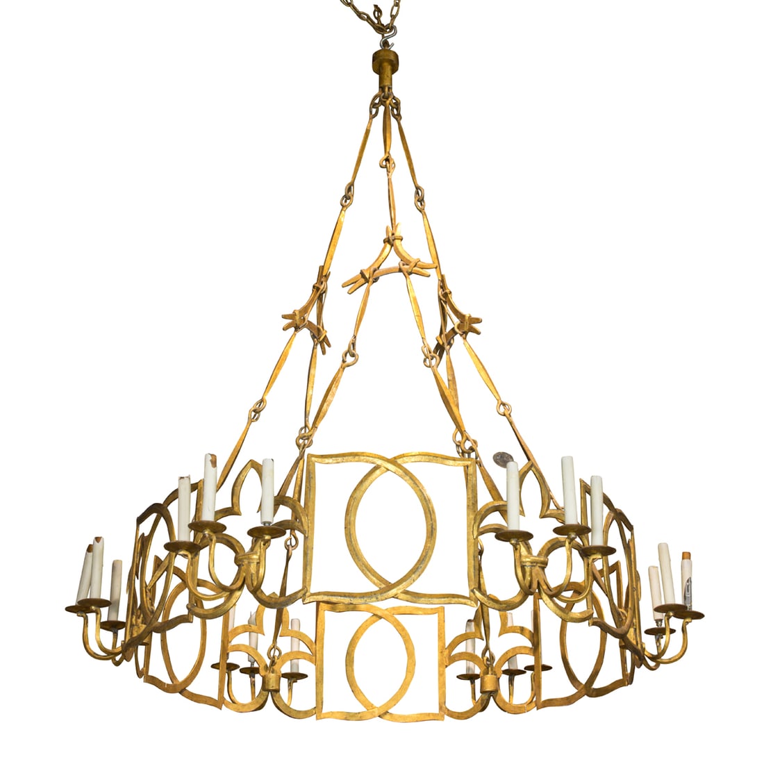 A large Dessin Fournir 24k gilt iron eighteen light 'Duveaux' chandelier (1 of 2)