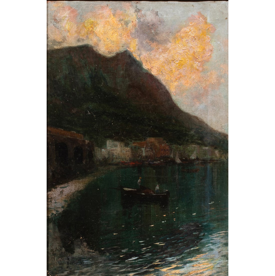 Painting, Oscar Ricciardi: Oscar Ricciardi (Italian, 1864-1935), Capri, oil on canvas, signed lower left, canvas: 15.75"h x 10.5"w, overall (with frame): 25"h x 19.5"w