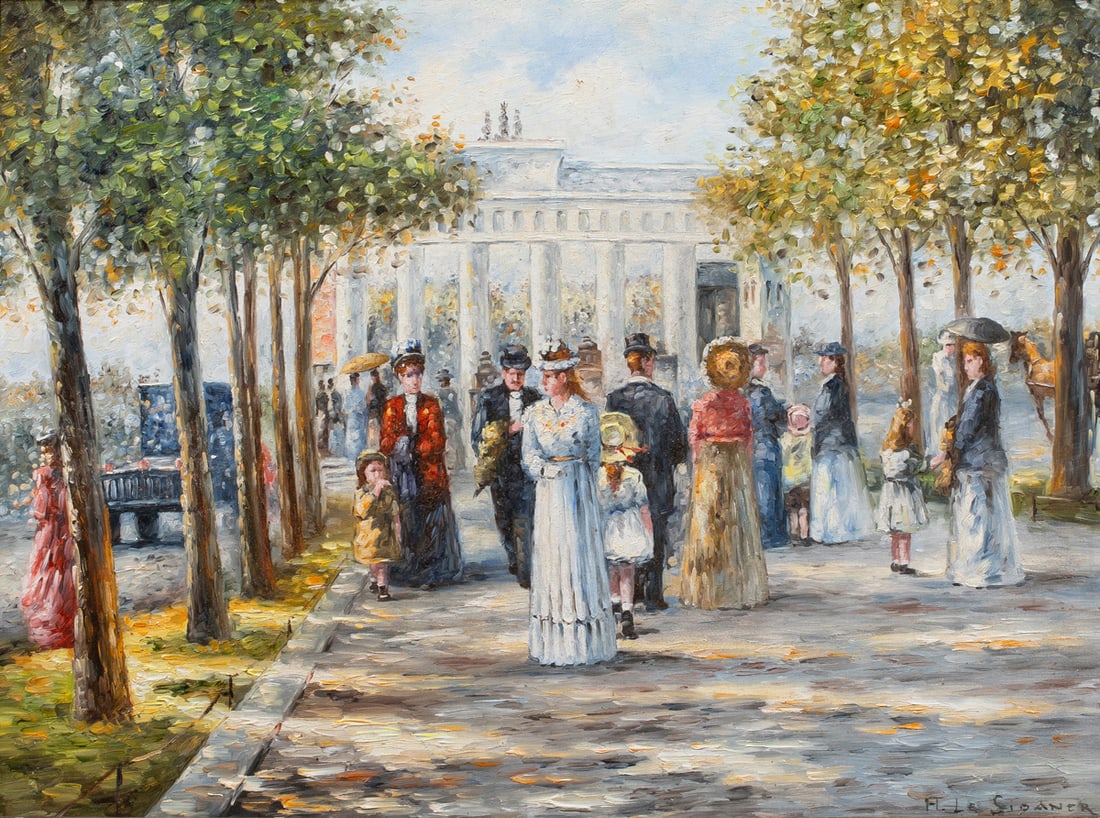 Painting, Follower of Henri Le Sidaner: Follower of Henri Le Sidaner (French, 1862-1939), Paris Street Scene, oil on cradled panel, bears signature lower right, panel: 12"h x 16"w, overall (with frame): 17"h x 21"w