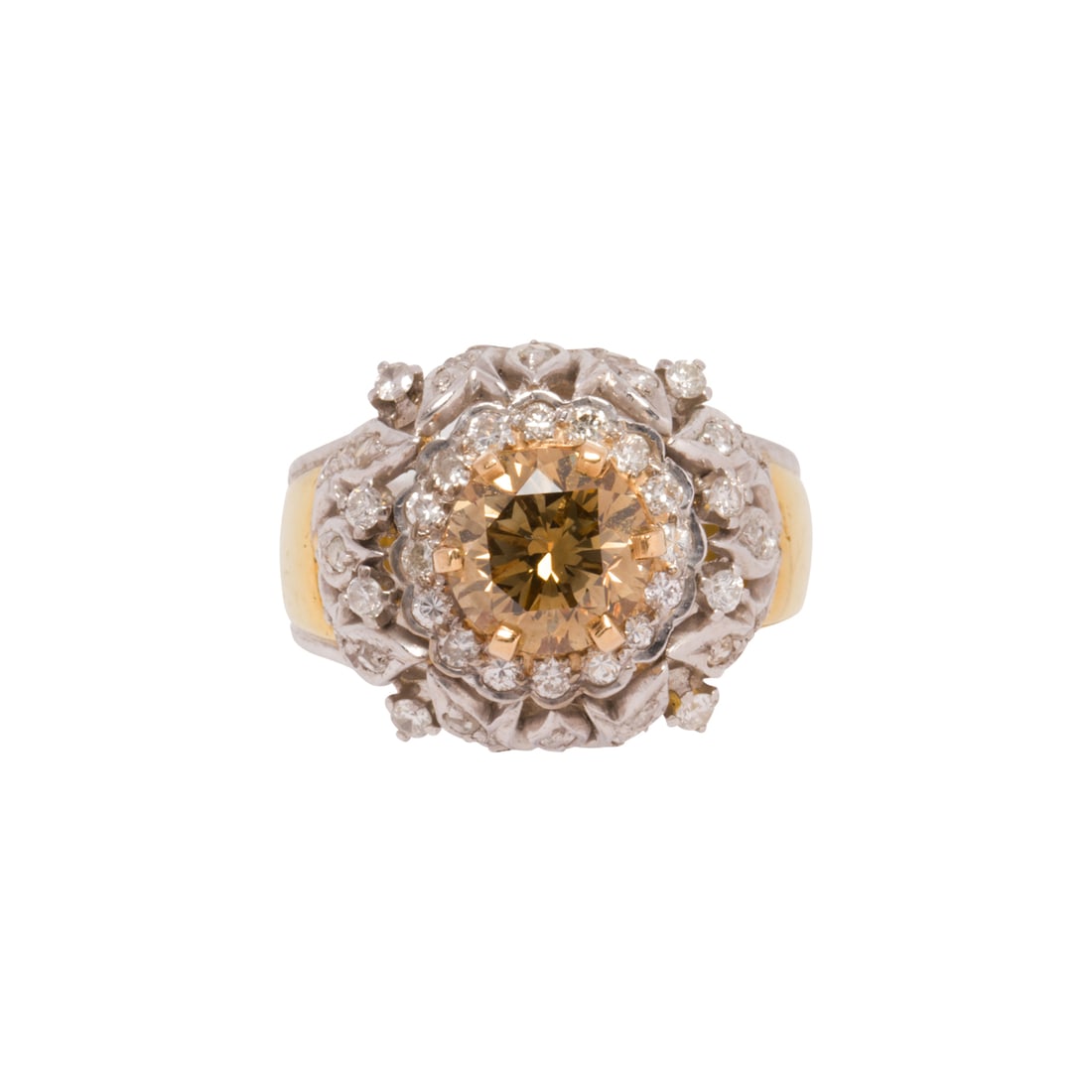 A colored diamond, diamond and 18k bi-color gold ring (1 of 2)