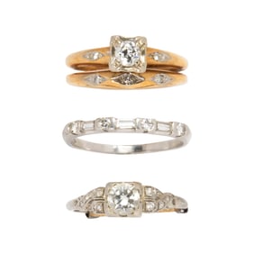 A group of diamond and gold rings
