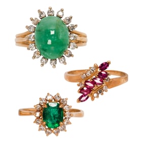 A group of gem-set and 14k gold rings