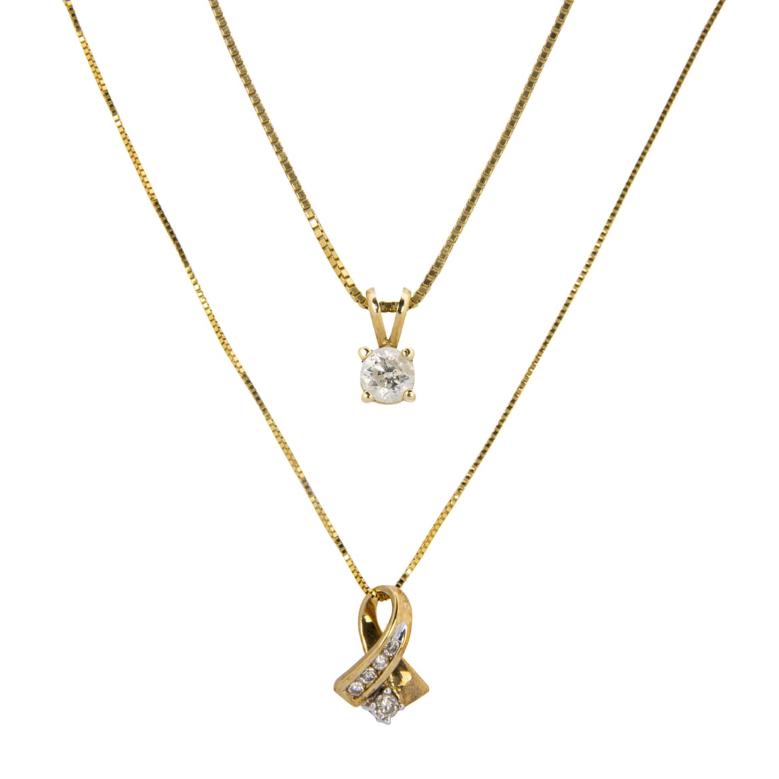 Two diamond and gold pendant necklaces (1 of 2)