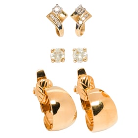 Two pairs of diamond and gold earrings