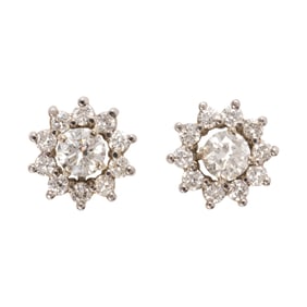 A pair of diamond and 14k white gold earrings