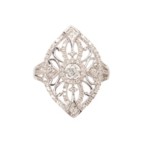 A diamond and 14k white gold ring