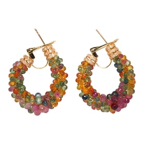 A pair of fancy colored sapphire and diamond earrings