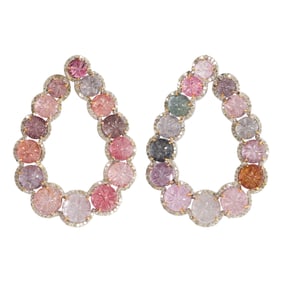 A pair of multi-color spinel, diamond and silver earrings