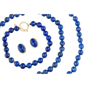 A lapis lazuli and 14k gold jewelry suite