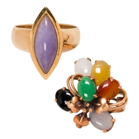 A group of jade and 14k gold jewelry