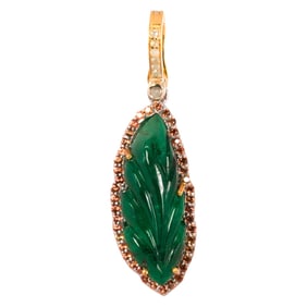 An emerald, sapphire, diamond, silver and 14k gold pendant-enhancer