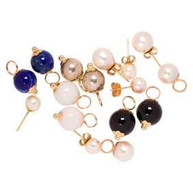 A pair of gemstone and 14k gold interchangeable earrings