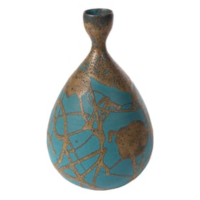 Japanese green and gold glaze ceramic vase -Taimei Morino (1934 - present)