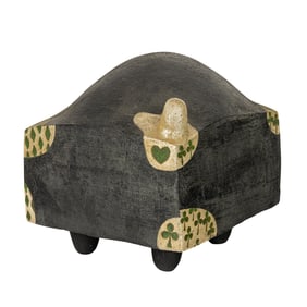 Japanese black, silver, and green glaze ceramic cube - Taimei Morino (1934 - present)