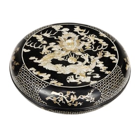 A Chinese lacquered 'dragon' box with mother-of-pearl inlay