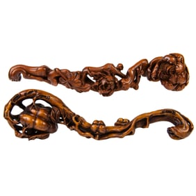 (lot of 2) Chinese boxwood ruyi scepters