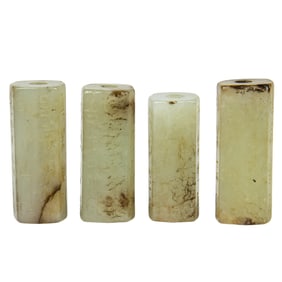 (lot of 4) Chinese celadon jade cylindrical beads