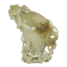 A Chinese celadon jade floral vase