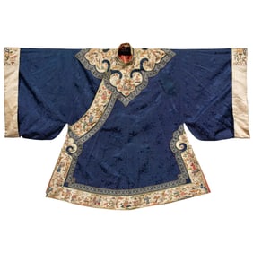 A Chinese blue ground embroidered lady's robe