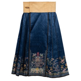A Chinese brocade blue-ground dragon skirt
