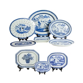 (lot of 9) Chinese export blue and white dishes