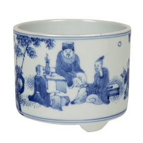 A Chinese blue and white tripod censer