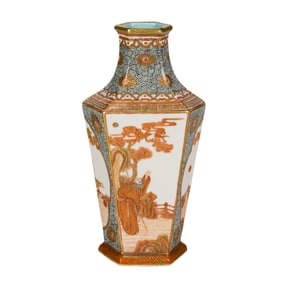 A Chinese iron-red decorated hexagonal vase