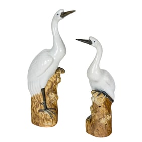 (lot of 2) Chinese glazed crane figures
