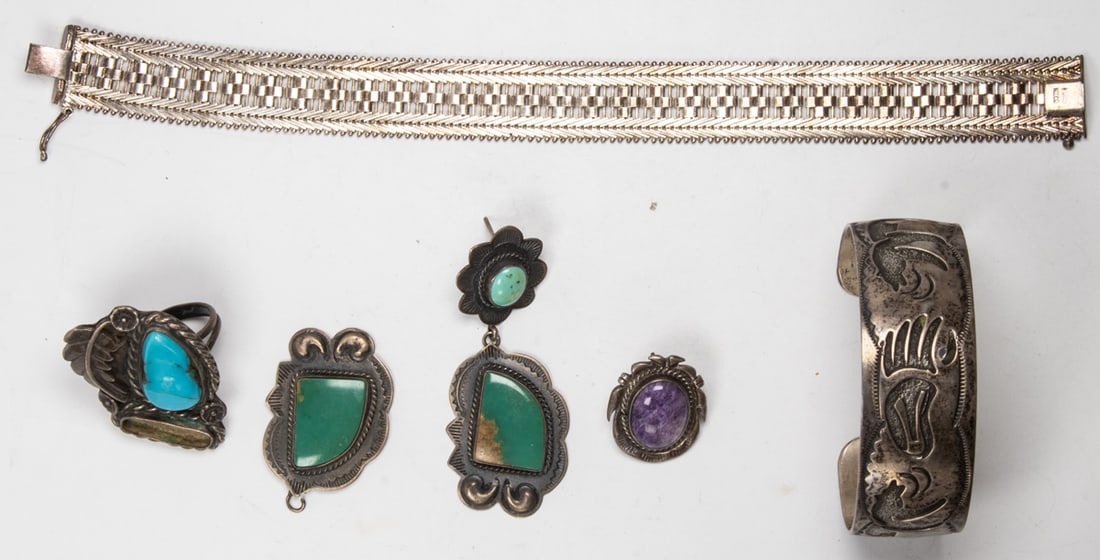 A group of miscellaneous silver jewelry: A group of miscellaneous silver jewelry Comprising various silver jewelry, including bracelets, approximately 105 grams gross