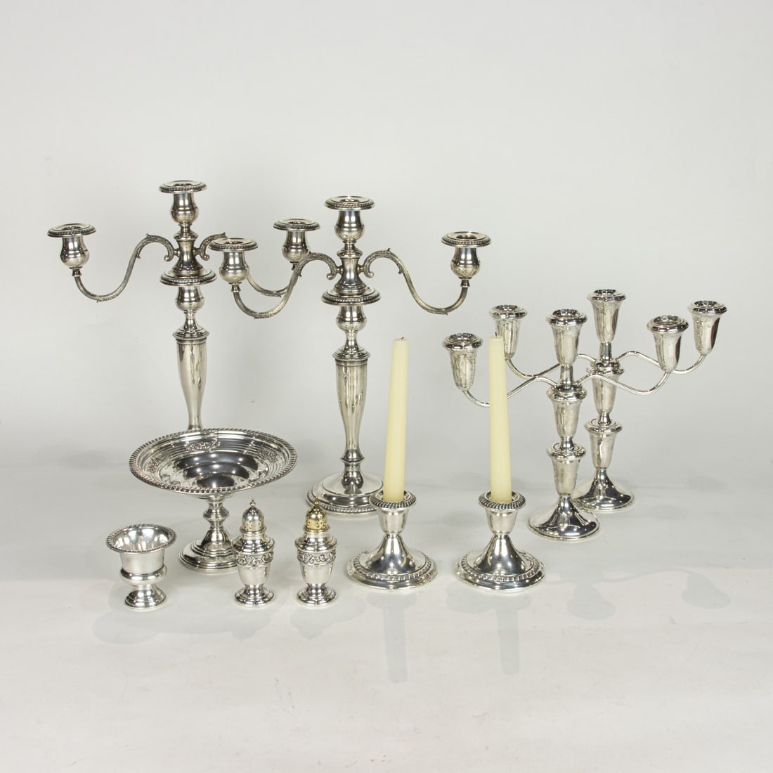 A Lot of mostly sterling weighted lighting lot by Empire and Gorham, including two pairs candelabra, (1 of 2)