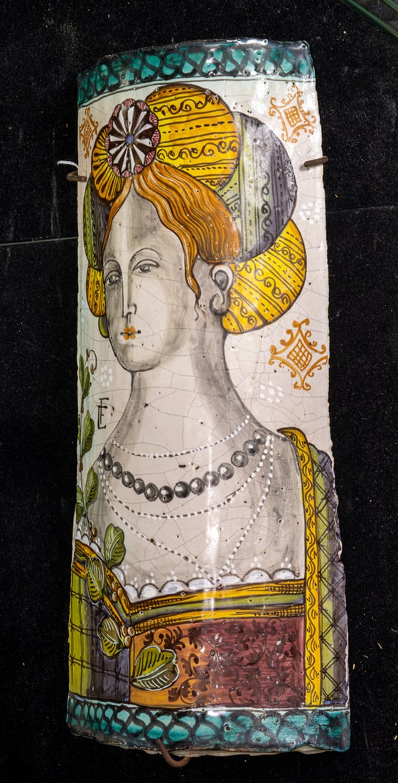 A Vietri majolica half round plaque of a Renaissance woman (1 of 1)