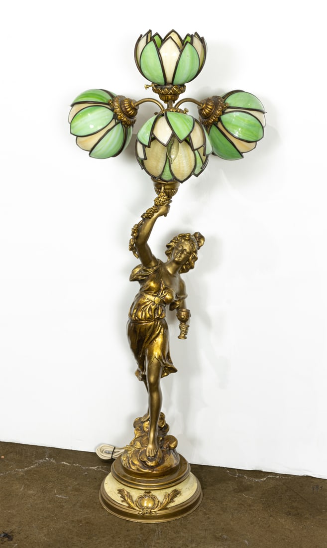 A Victorian style gilt metal and slag glass figural four-light table lamp (1 of 1)