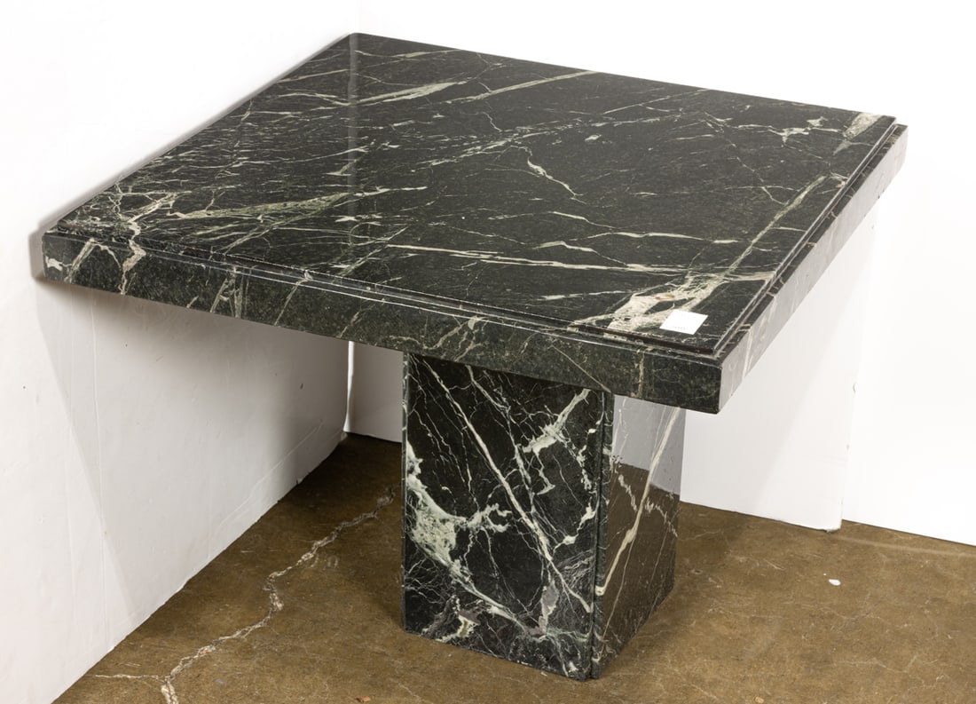 A Modern black marble specimen veneered square table on pedestal base 22 (1 of 1)