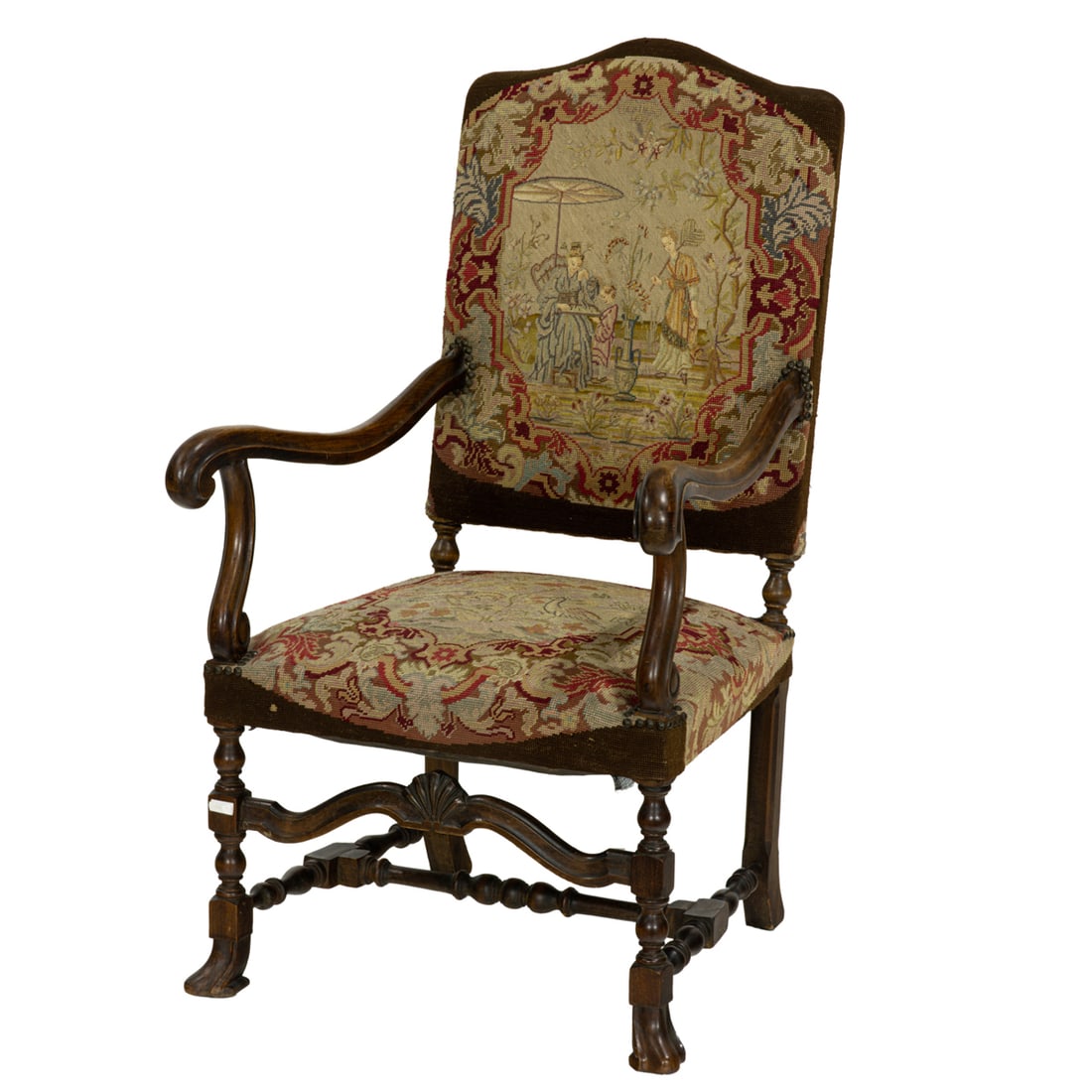 A Baroque style needlepoint mounted oak high back armchair (1 of 4)