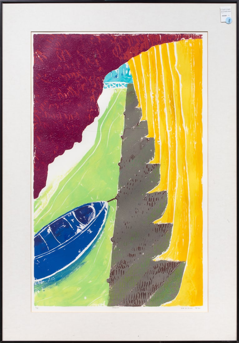 Print, American School (20th century): American School (20th century), "Canal," 1990, mixed media print, pencil signed "Paulson" and dated lower right, titled lower center, edition 1/5, overall (with frame): 40.25"h x 28.25"w