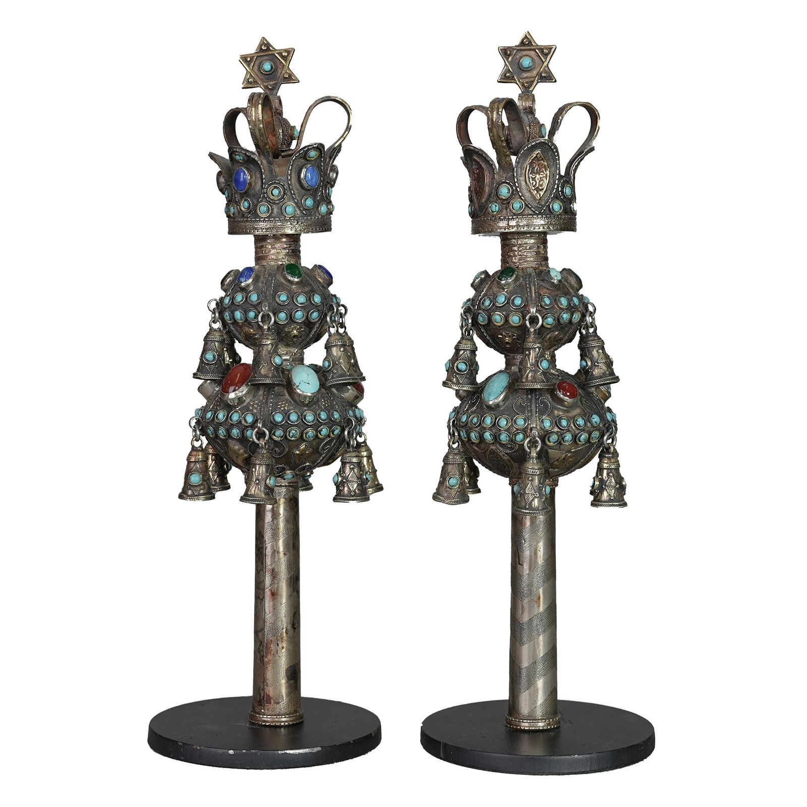 Judaica Pair of Silver Rimonim, Turkeman or Vienna (1 of 4)
