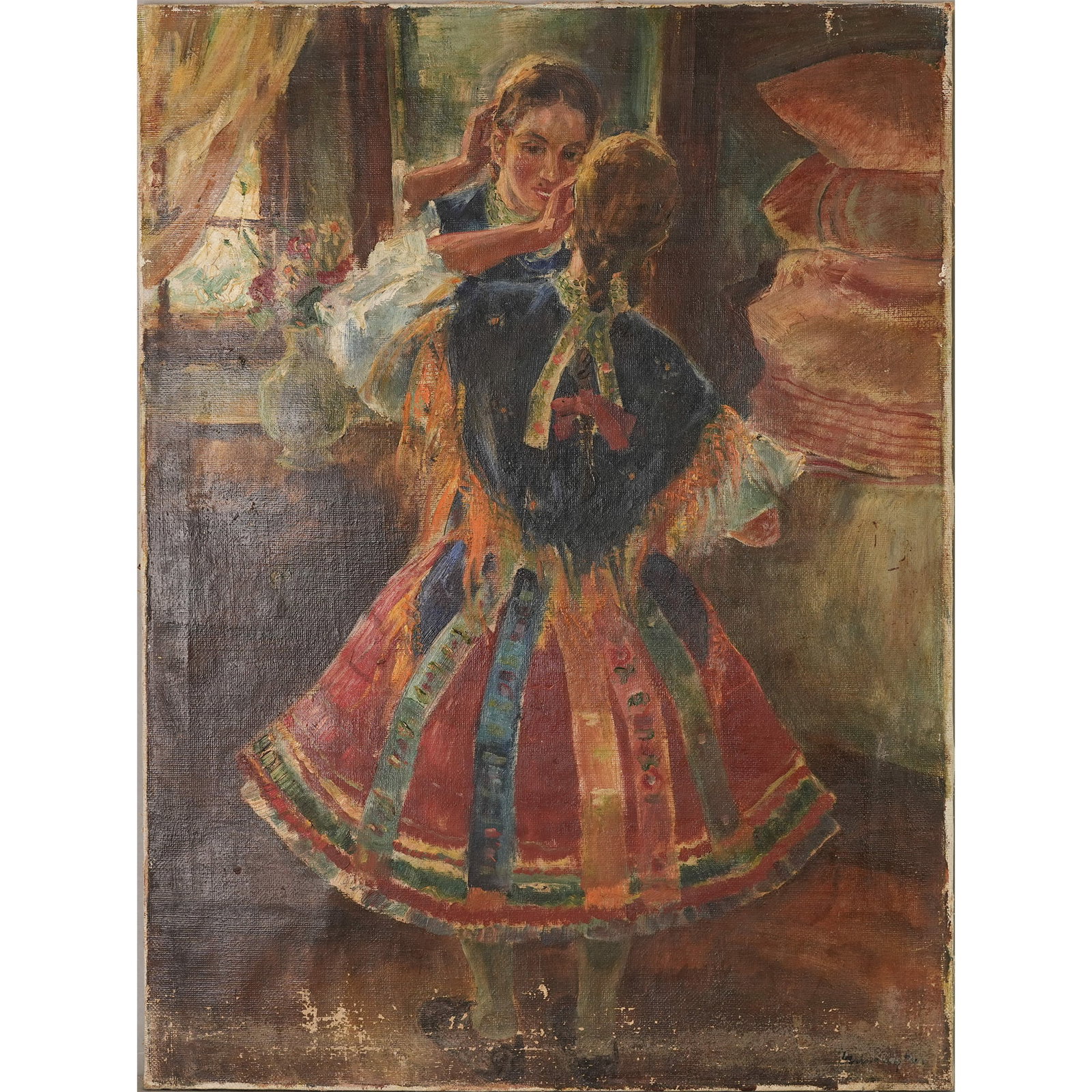 Painting, Portrait of a Young Girl: Painting, Portrait of a Young Girl, oil on canvas, indistinct signature, 31.5"h x 23.62"w (80 x 60 cm) Provenance: Sold Phillips Auction, New York 1990; Judaica collection from Abe Wintner, Los Angele