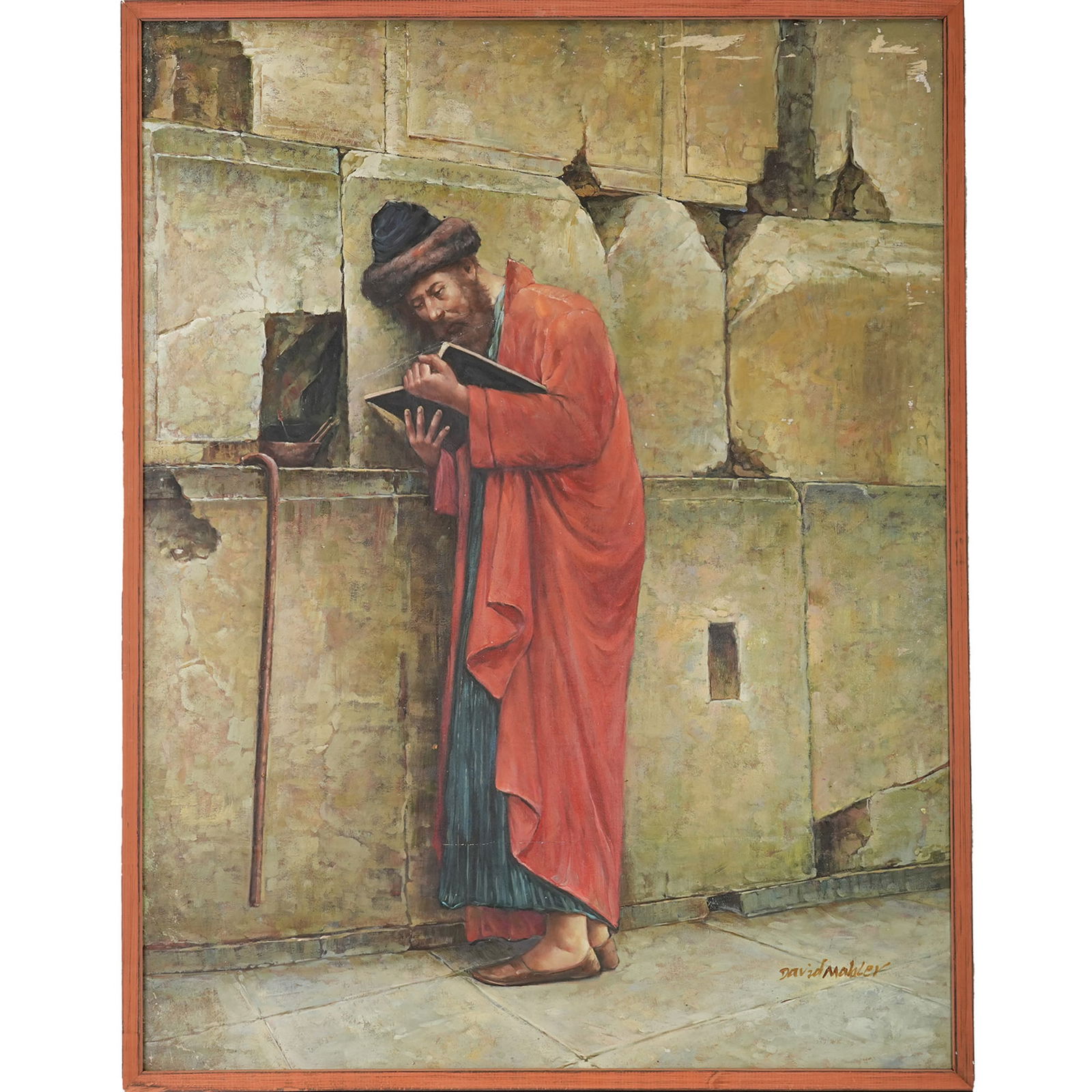Painting, After Jean- Leon Gerome (French, 1824-1904), Judaica: After Jean- Leon Gerome (French, 1824-1904), Rabbi Praying at Ha Kotel, oil on canvas, bears signature lower right, image: 38.98"h x 29.53"w (99 x 75 cm), overall (with frame): 40.55"h x 31.3"w (103 x