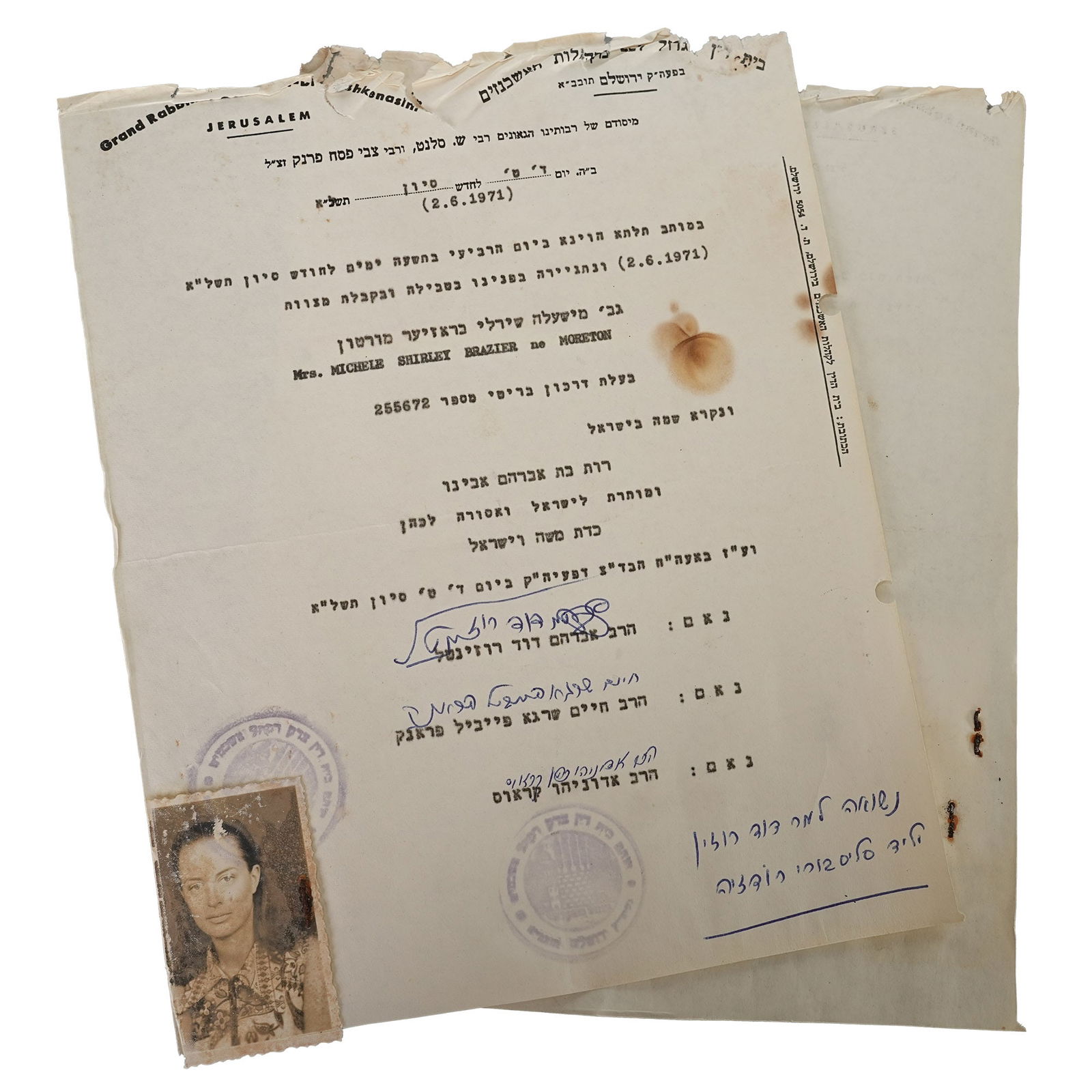 Two Rare Judaica Conversion Documents in 1971 (1 of 5)