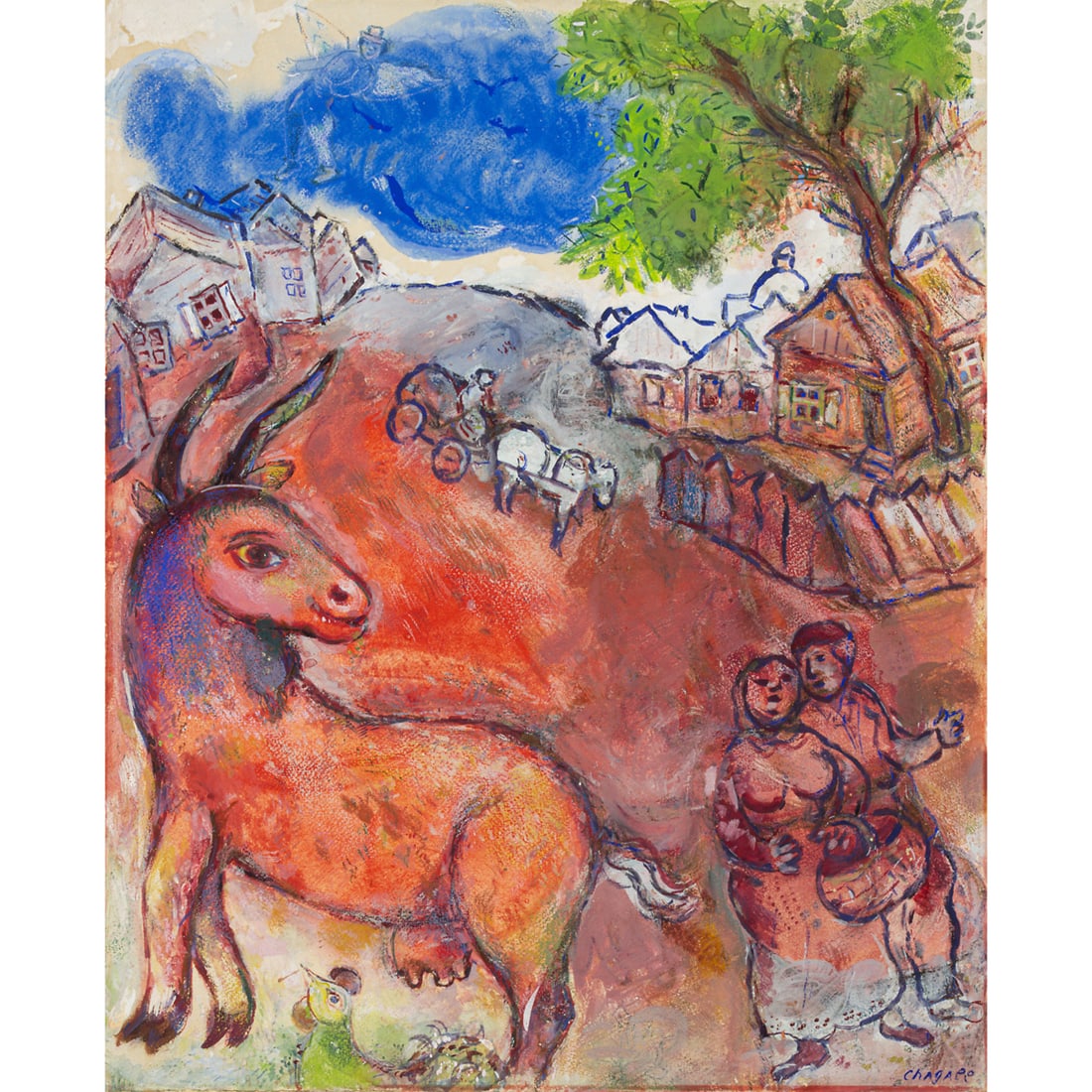 Work on paper, Marc Chagall: Marc Chagall (French/Belarusian, 1887-1985), "Le Dimanche (Sunday)," circa 1939, pastel and gouache on paper, sheet: 26.77"h x 20.75"w (68 x 52.7 cm). Provenance: Michelle Auriol, 1953 (wife of French