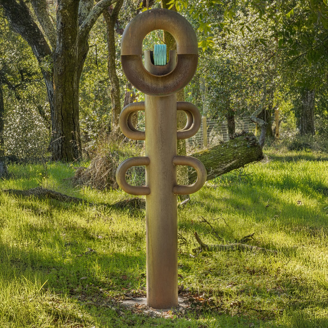 Sculpture, Julie Speidel: Julie Speidel (American, b. 1941), "Four Times Around," 1988, steel and bronze sculpture with verdigris patina, overall: 80"h x 29"w x 29"d. Provenance: Linda Ferris Gallery, Seattle, WA, 1989. Note: