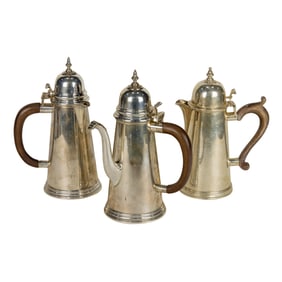 Three English Goldsmith and Silversmith Co sterling hot beverage pots